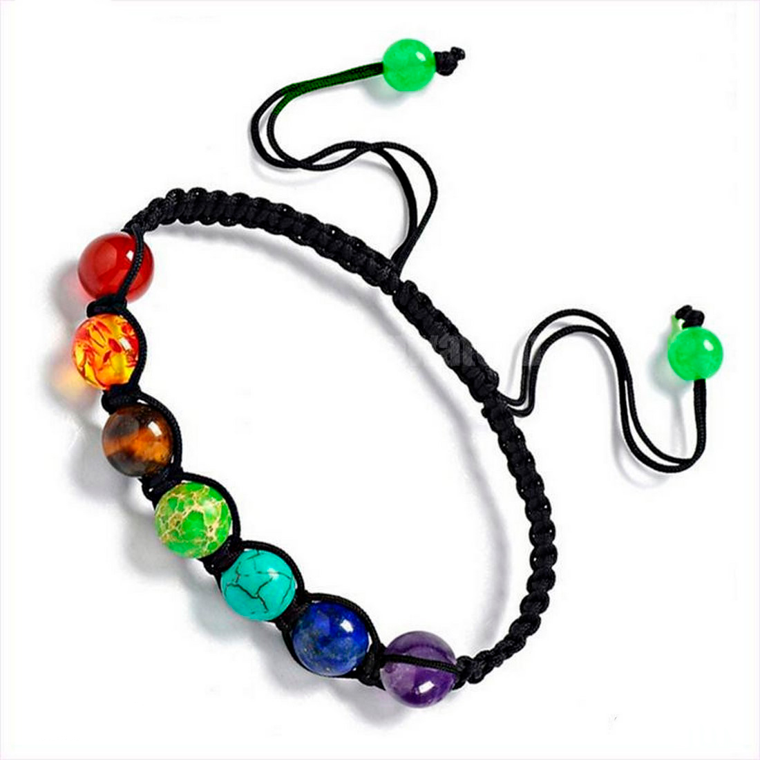 Pulsera 7 Chakras Cuarzos Tejida Negra Unisex + Estuche 